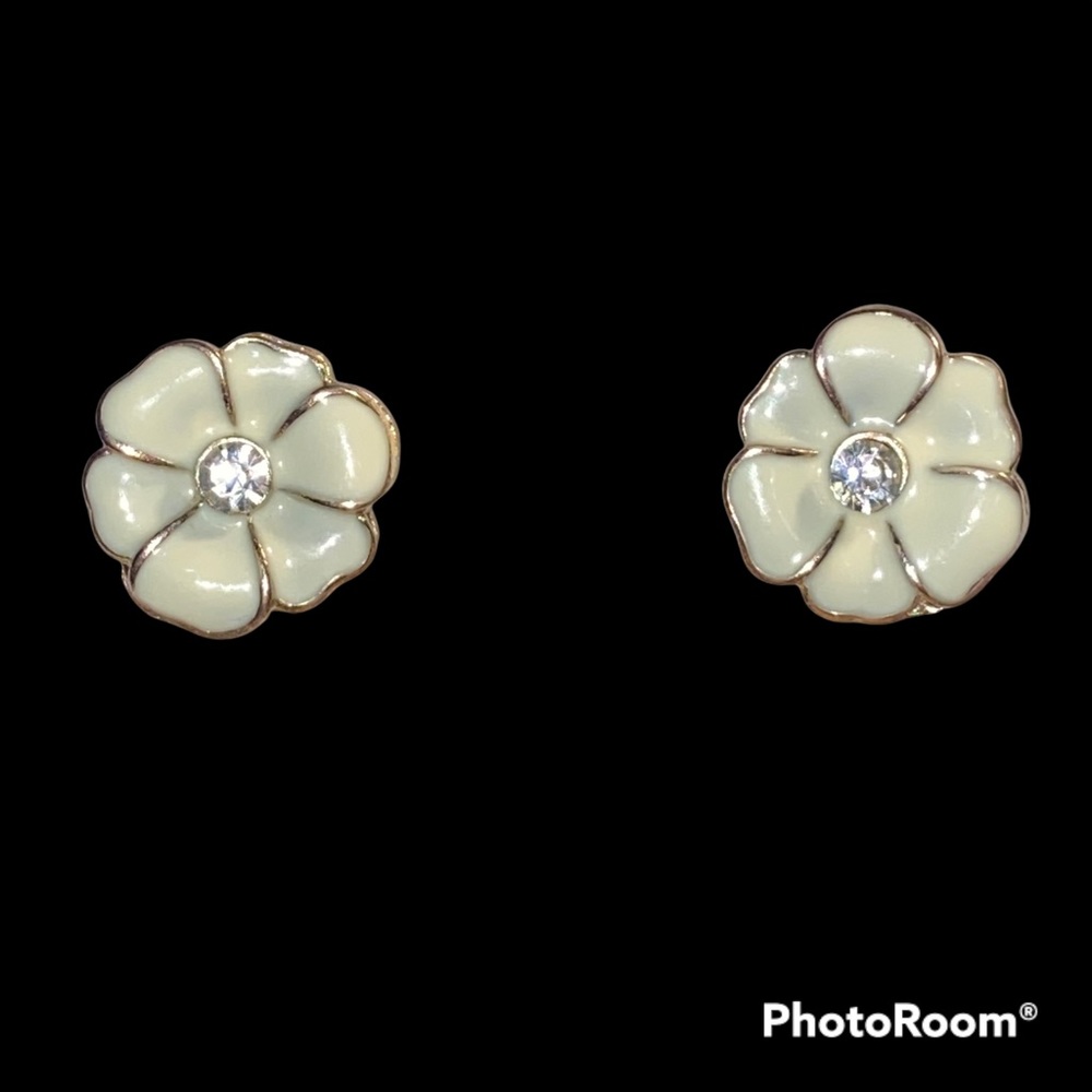Enamel Flower Earrings With Crystal Center